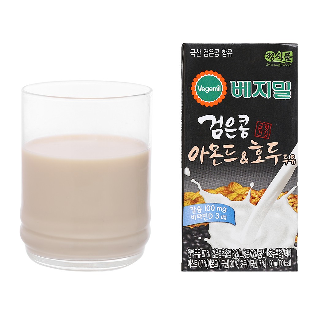 [ÍT ĐƯỜNG] SỮA ÓC CHÓ HẠNH NHÂN ĐẬU ĐEN HÀN QUỐC VEGEMIL 16 hộp x 190ml