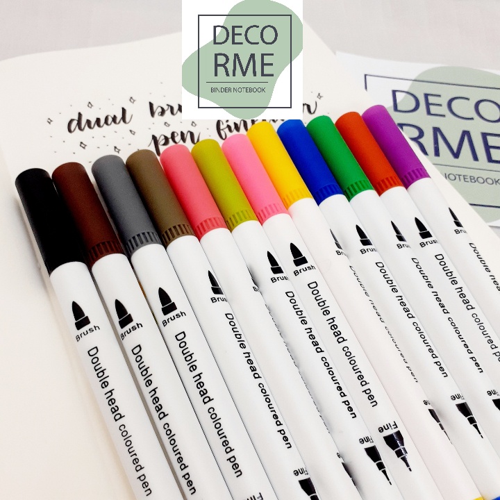 Bút viết tiêu đề DecorMe dual brush pen fineliner, bút calligraphy bullet journal lẻ 1 bút