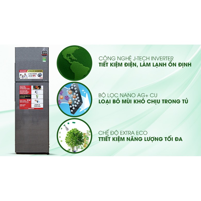 SJ-X281E-SL | SJ-X281E-DS | Tủ lạnh Sharp Inverter 271 lít (Hàng chính hãng, bảo hành 12 tháng)