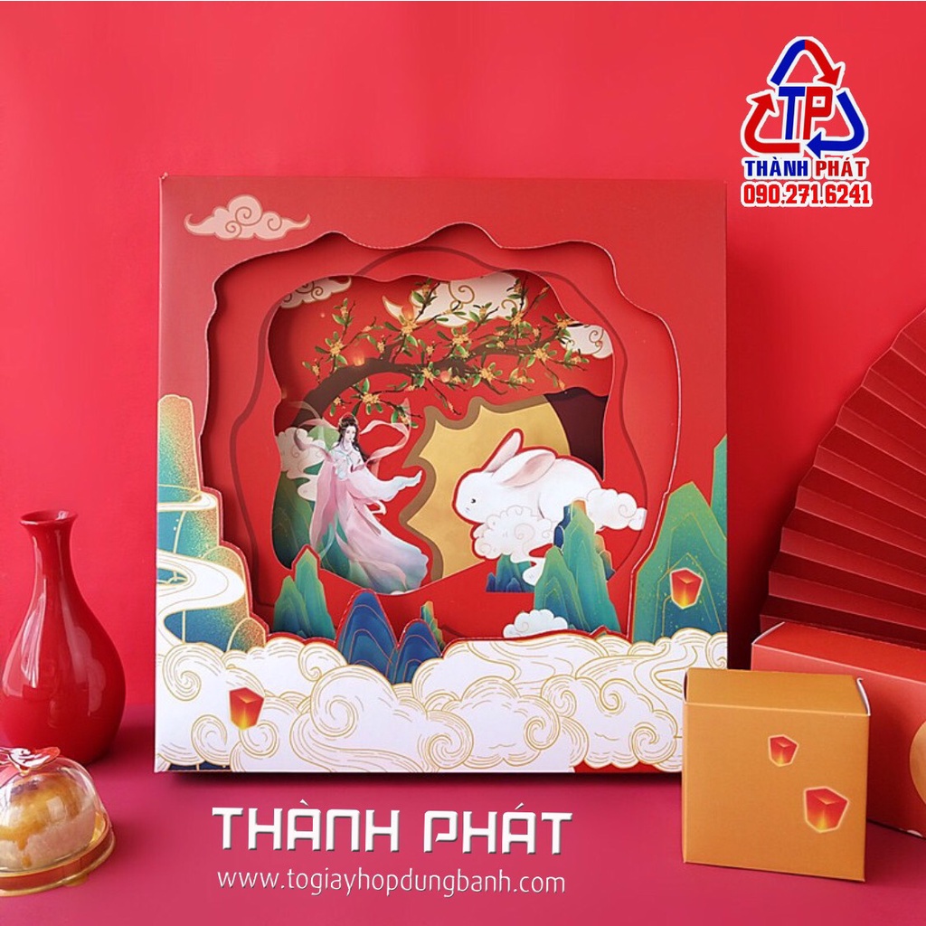 5 Hộp đựng 8 bánh trung thu vip 80g-100g-125g - Hằng Nga đỏ mẫu mới trung thu 2023