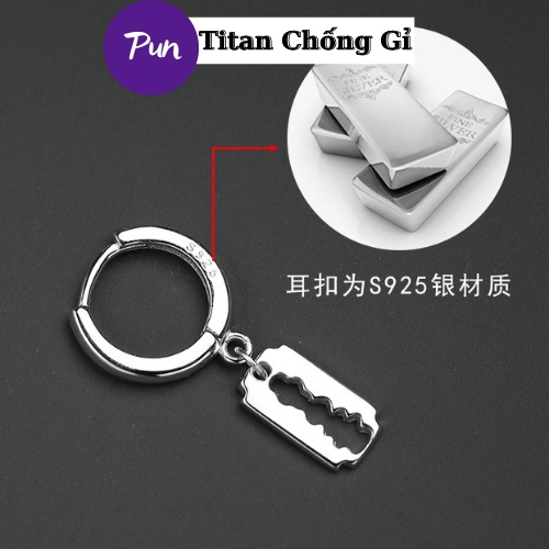 Khuyên tai nam tròn dạng xỏ PUN màu bạc đen đơn giản đẹp nhỏ xinh - HT Dao Lam