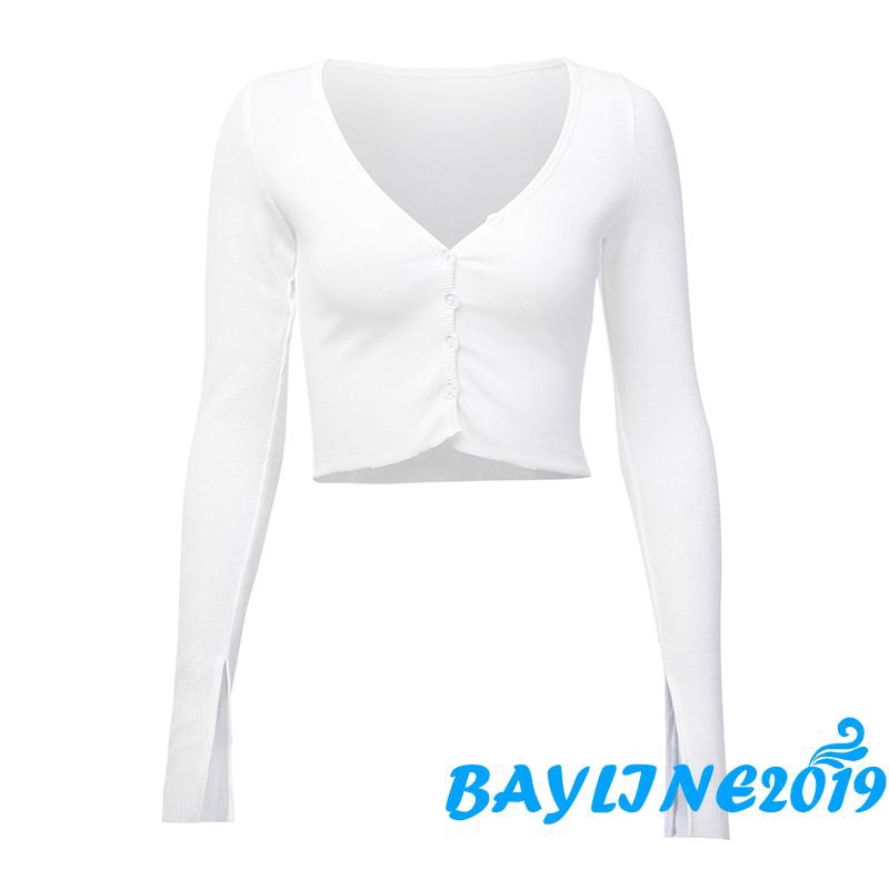 Áo croptop nữ tay dài cổ V trễ vai thời trang quyến rũ