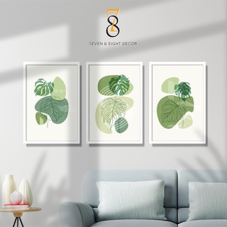 Bộ 03 Tranh Canvas | Lá Xanh Phong Cách Trừu Tượng Hiện Đại 3FABS001 | Tranh Căng Khung Cao Cấp | Tặng Kèm Đinh Đa Năng