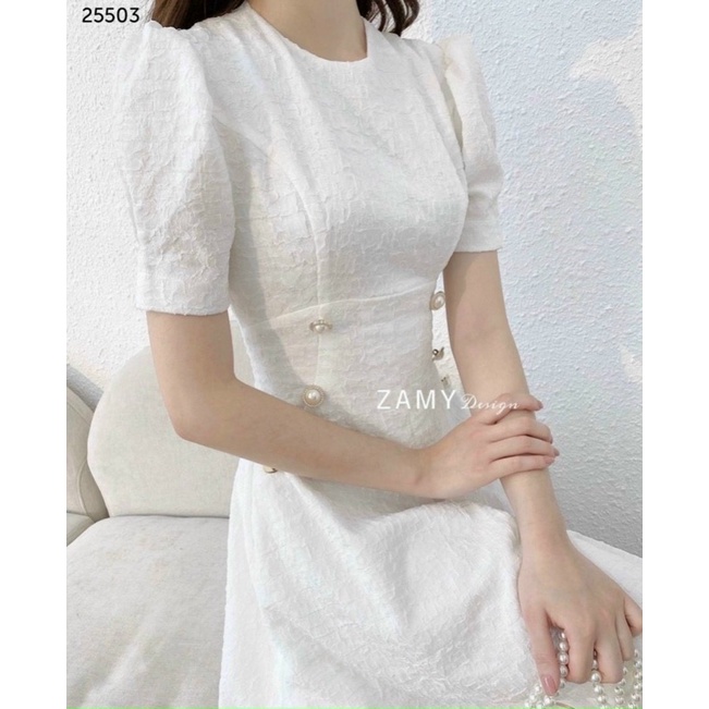 váy trắng tiểu thư nút hông