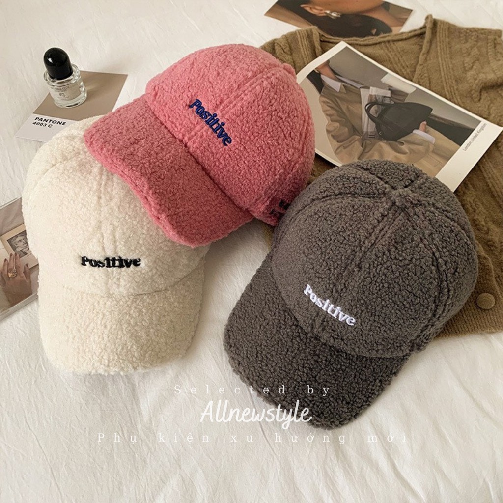 Nón lưỡi trai lông cừu màu trơn chữ thêu Allnewstyle