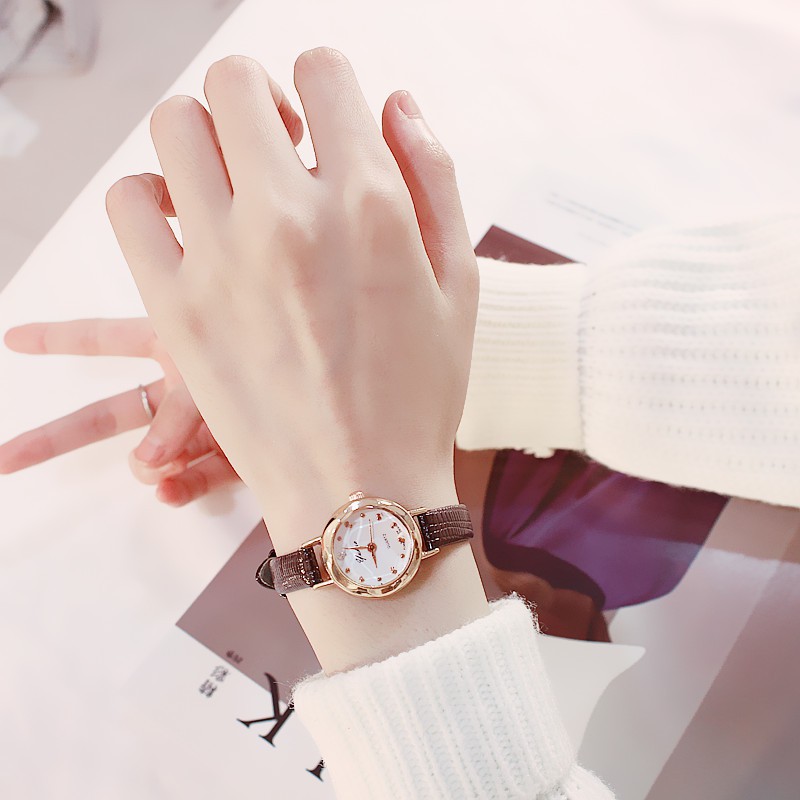 Đồng hồ nữ Yuhao2 dây da cao cấp mặt tròn đa giác Bán lẻ giá sỉ