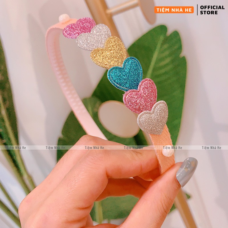 Bờm tóc cài mái hình trái tim nhũ lấp lánh đẹp, dễ thương cho bé hot trend ulzzang Hàn Quốc