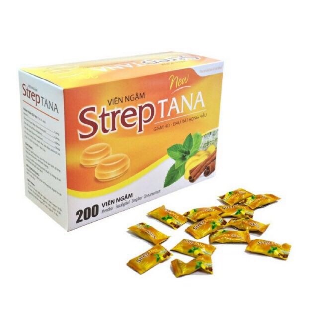 Kẹo ngậm ho - Viên ngậm ho Streptana nguồn gốc thảo dược, giảm ho, đau rát họng (hộp 100 viên)