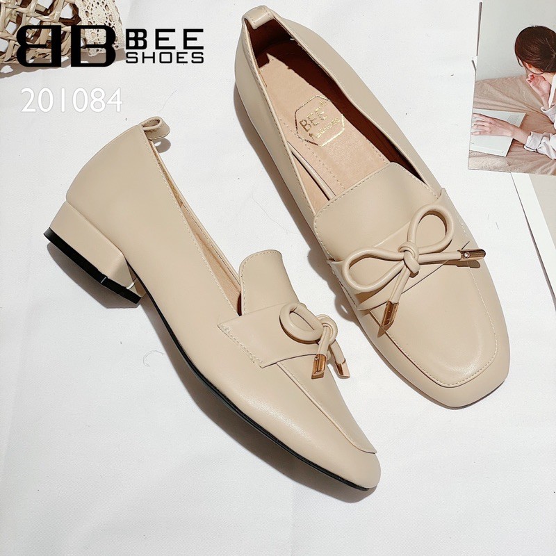 BEESHOES - GIAY MOKA NỮ MŨI VUÔNG CHẤT DA MỀM - GIÀY NỮ ĐẾ CAO 3 PHÂN GÓT VUÔNG ĐI SIÊU ÊM CHÂN SẮN MÀU  BE-TRẮNG 201084