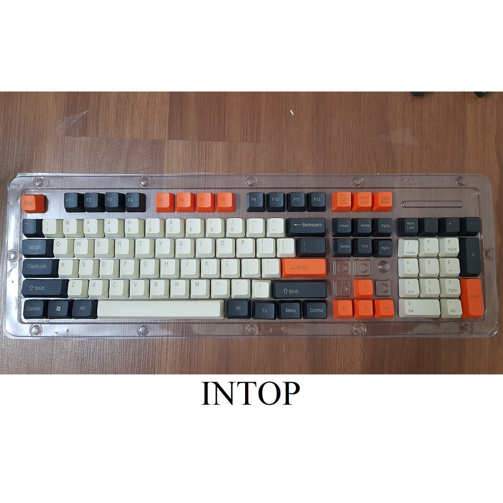 Set keycap Carbon phần chữ màu trắng ngà intop, ninja chất liệu thick PBT dày 1.5mm 108 phím, km thêm keypuller,