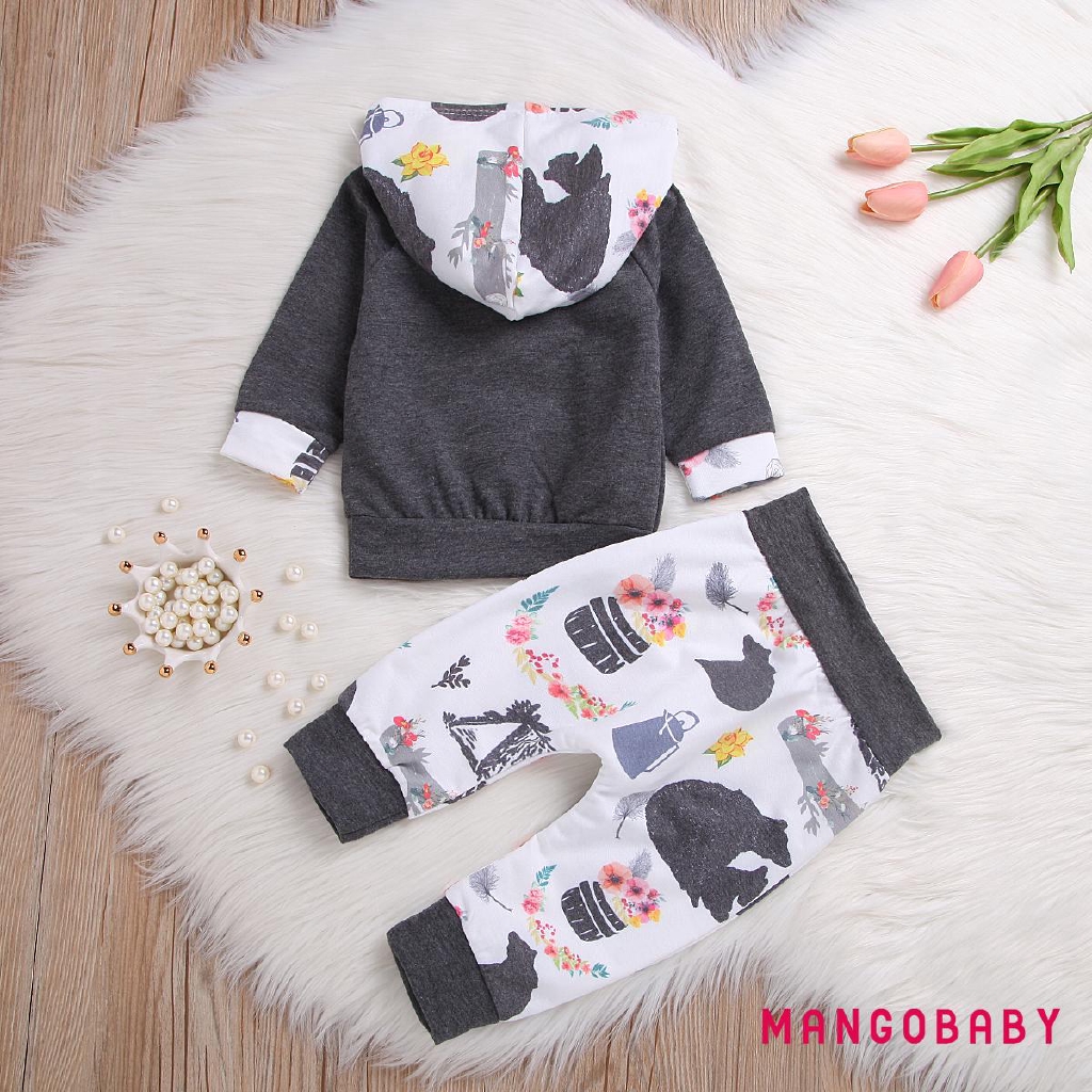 Set Áo Hoodie + Quần Dài In Hoạt Hình Dễ Thương Cho Bé