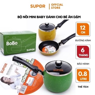 Bộ nồi chảo cho bé chống dính vung kính Supor nồi 10cm chảo 12cm không sử dụng bếp từ T0350 nhiều mầu