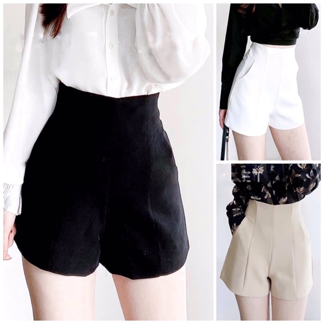 ⚡BÁN SỈ⚡Quần short / đùi cạp cao 3 màu đen,trắng,be