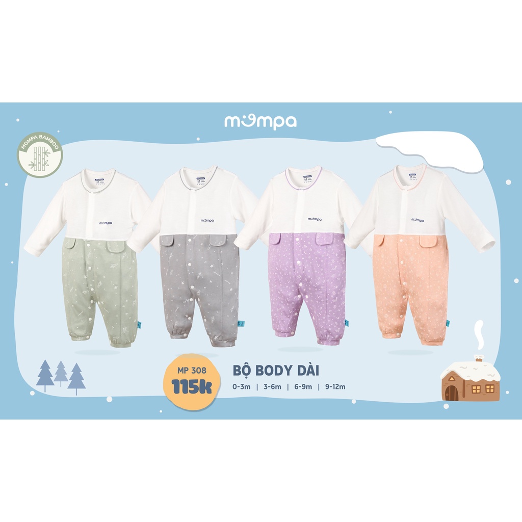 Bộ body cho bé trai và bé gái Mompa - Độ tuổi từ 0-12M của MP308 - Chất vài Bamboo thoáng mát