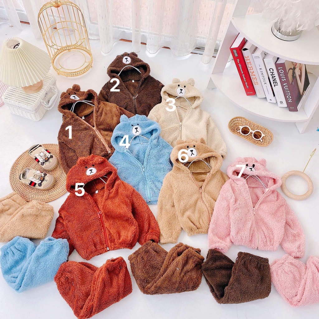 Bộ lông gấu mũ cực kute cho bé trai bé gái - BLGM