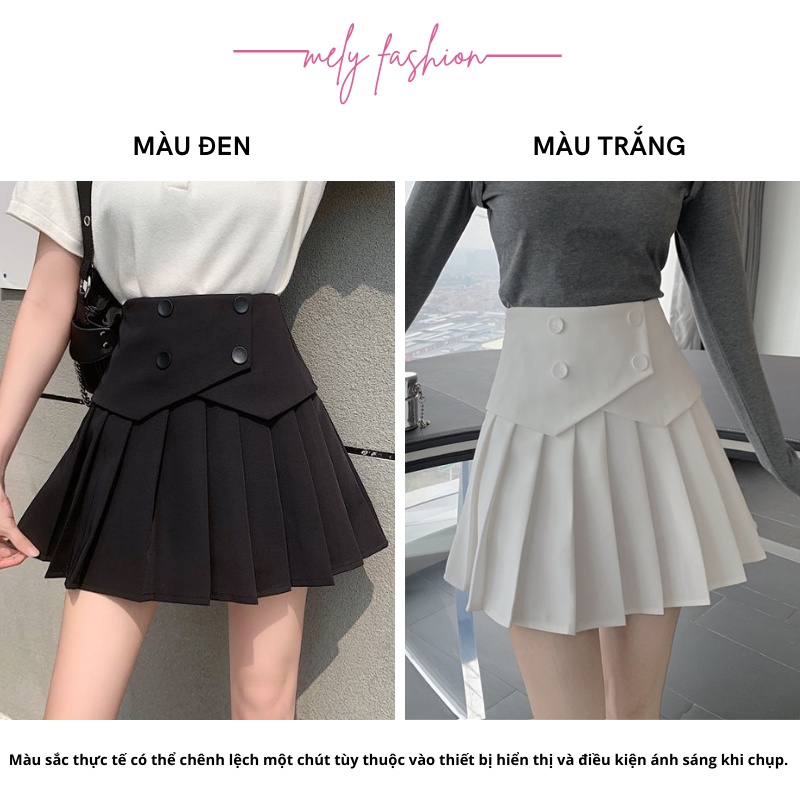 Chân váy tennis xếp ly ngắn lưng cao chữ A NỊT BỤNG 4 khuy đen trắng trẻ trung năng động vải dày có bigsize CV25