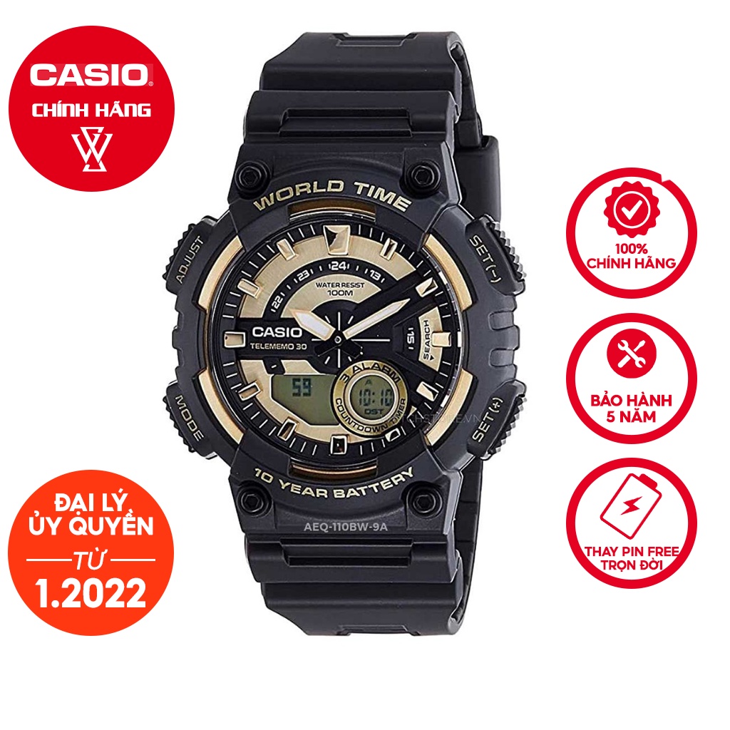 Đồng Hồ Điện Tử Nam Casio WATCHSTORE AEQ-110BW-9AVDF Thiết Kế Mặt Kính 46.6mm,Vỏ Và Dây Nhựa Bền Bỉ