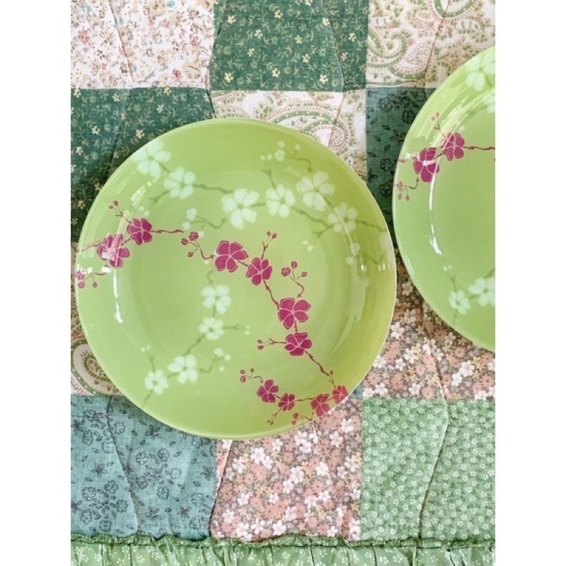Gốm nhật - Dĩa thuỷ tinh sâu lòng hoạ tiết hoa anh đào cực xinh, size 20cm