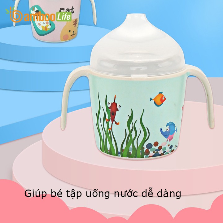 Ly cốc tập uống nước cho bé sợi tre Bamboo Life BL092 mẫu mã đẹp, chống sặc, hình thú siêu xinh 180ml