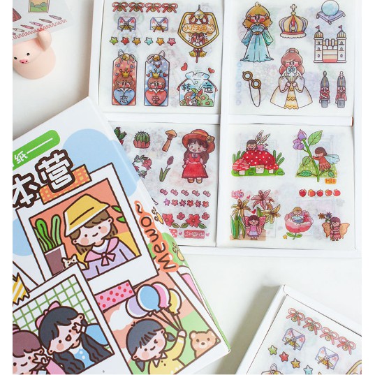 Set 5 tấm, tờ sticker DIY washi tape, cute dán trang trí, làm sổ handmade, không trùng hình