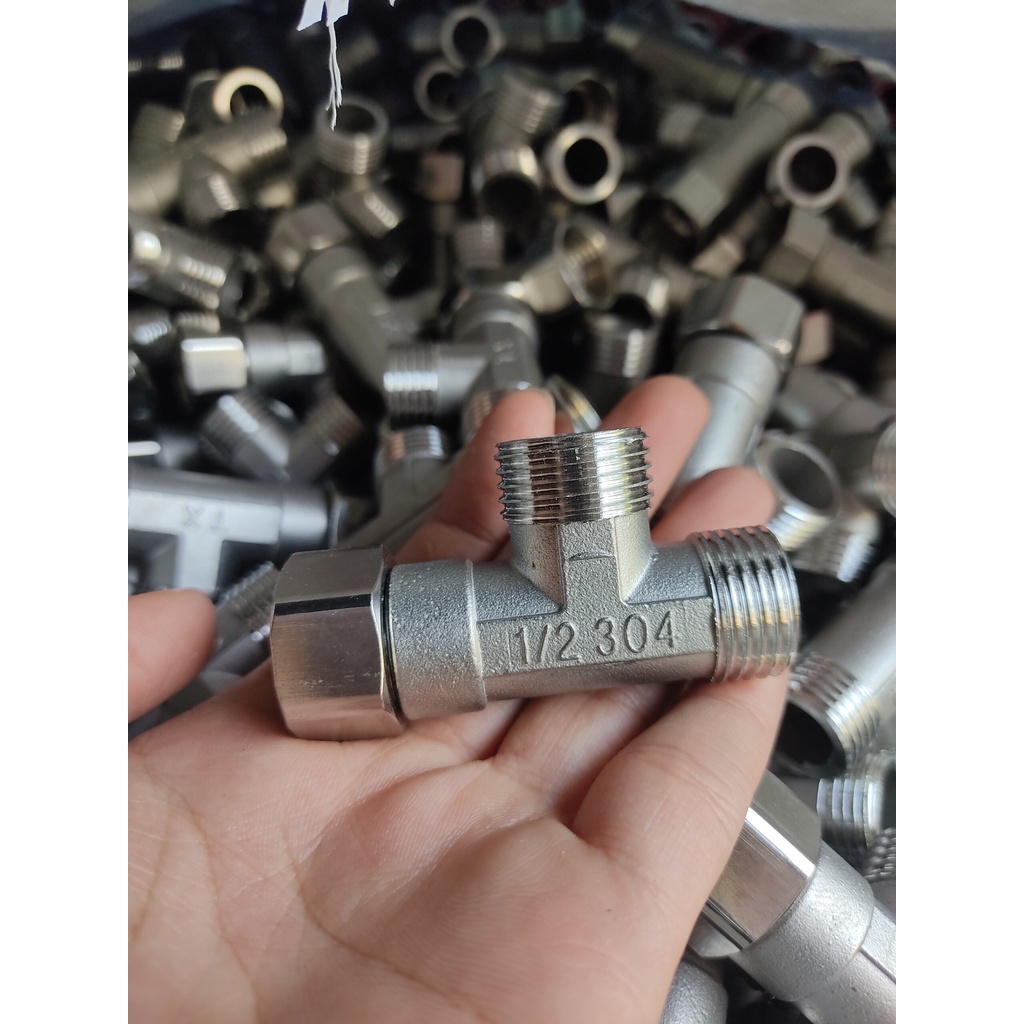 Tê cầu, T chia  nước bồn cầu ren 21 chất liệu thau- inox-nhựa