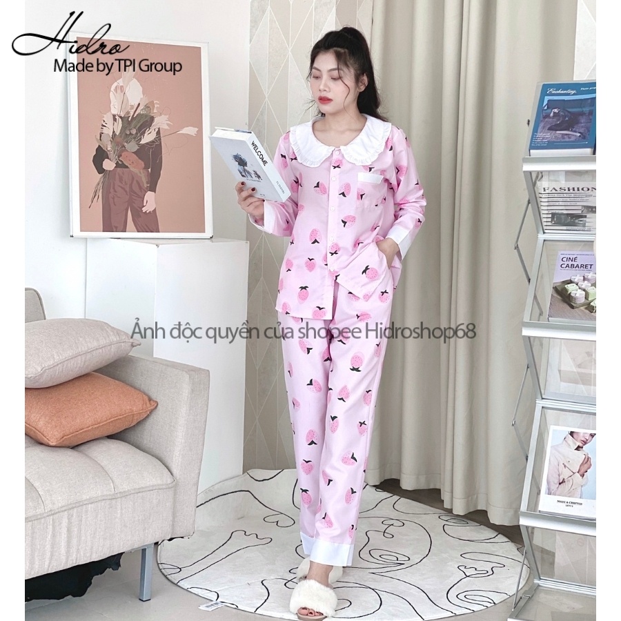 Bộ Ngủ Pijama Dài Tay Quần Dài Phối Cổ Họa Tiết Dễ Thương Siêu Xinh