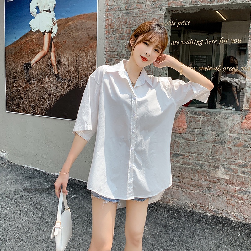 Áo sơ mi form rộng tay ngắn tay lỡ unisex nam nữ cá tính form Hàn Quốc vải lụa màu trắng đen xanh SMN02
