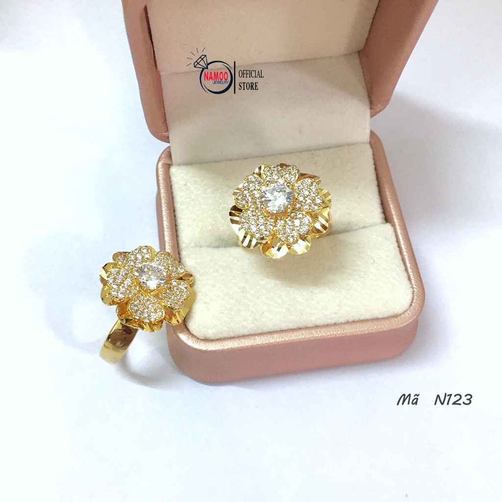 Nhẫn Hoa Nữ Đính Đá Bản Lớn N123 Xi Vàng