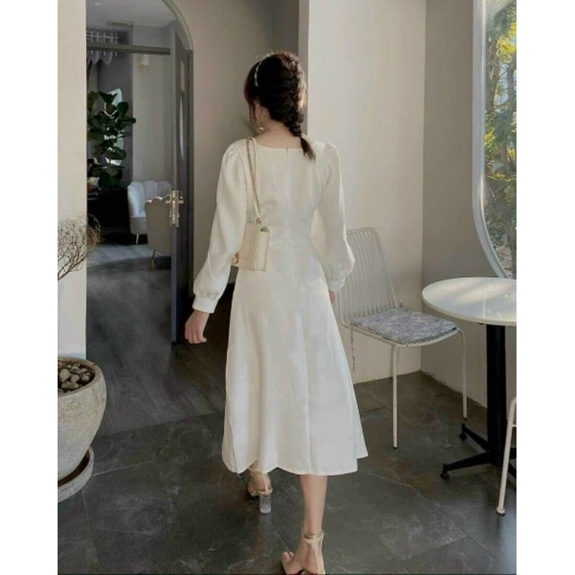 Đầm dáng dài dự tiệc sang chảnh, đầm dài qua gối thiết kế cổ vuông tay phồng thời trang nữ XM Minh Phúc | BigBuy360 - bigbuy360.vn