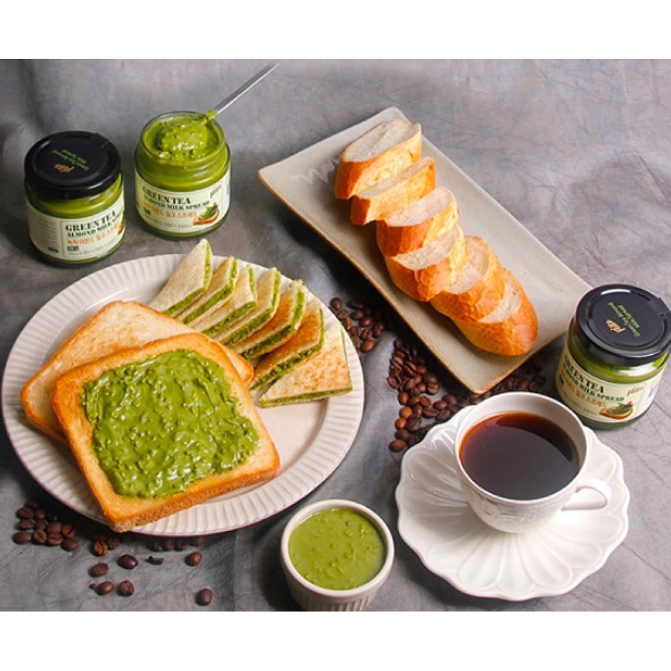 Trà xanh hạnh nhân phết bánh mì - Feliz Green Tea Almond Spread & Samkwang Food 250gr nhập khẩu Hàn Quốc | Agrifood