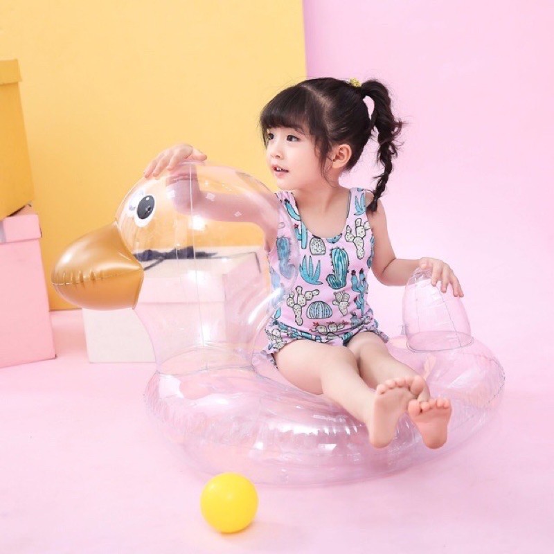 Phao bơi cho bé - vịt tròn trong suốt cute, có ghế lót xỏ chân và loại tròn phù hợp với các bé 1 - 8 tuổi