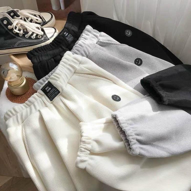 Quần Boom Tăm Icon Mặt Cười  Jogger Bo Tăm Ống Rộng Chun Gấu Hình Thêu Ulzzang Hot