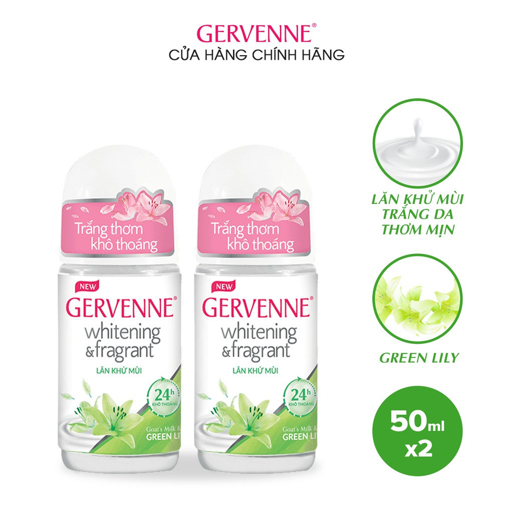 Combo 2 Lăn khử mùi Trắng da Hương nước hoa Gervenne Green Lily 50ml/chai