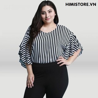 [CÓ SẴN] Áo kiểu cho người mập sọc dọc công sở HM153 THƯƠNG HIỆU HIMISTORE