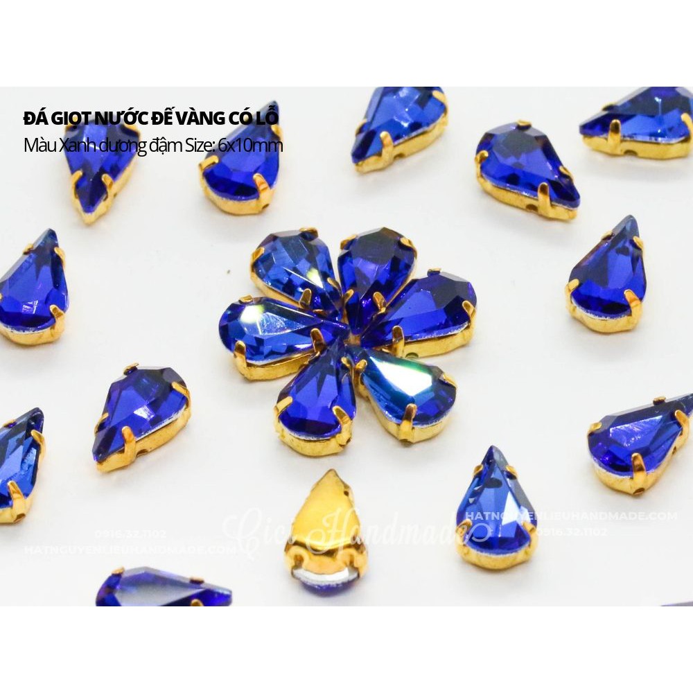 Set 10 hạt đá giọt nước nhọn đế vàng 6x10mm Cici Handmade chuyên hạt đá hạt pha lê hạt cườm hạt trang sức tự làm