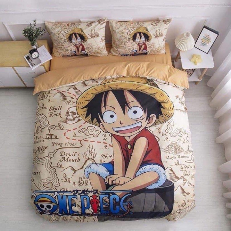 Bộ Chăn Ga Gối Cotton Hoạt Hình 3D Luffy ( Hải Tặc)