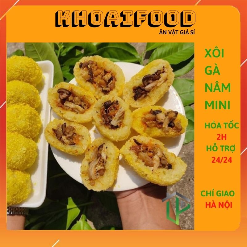 Xôi gà nấm mini chiên phồng nhân thịt gà, mộc nhĩ nấm ( khay 10 bánh 1kg )