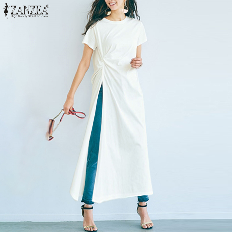 Áo thun ZANZEA tay ngắn xẻ tà thời trang cá tính cho nữ
