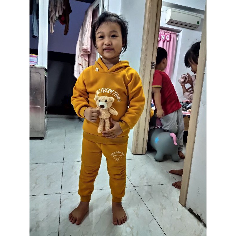 Bộ nỉ Gấu lót bông ấm - Dáng Hoodie phối đồ cực yêu