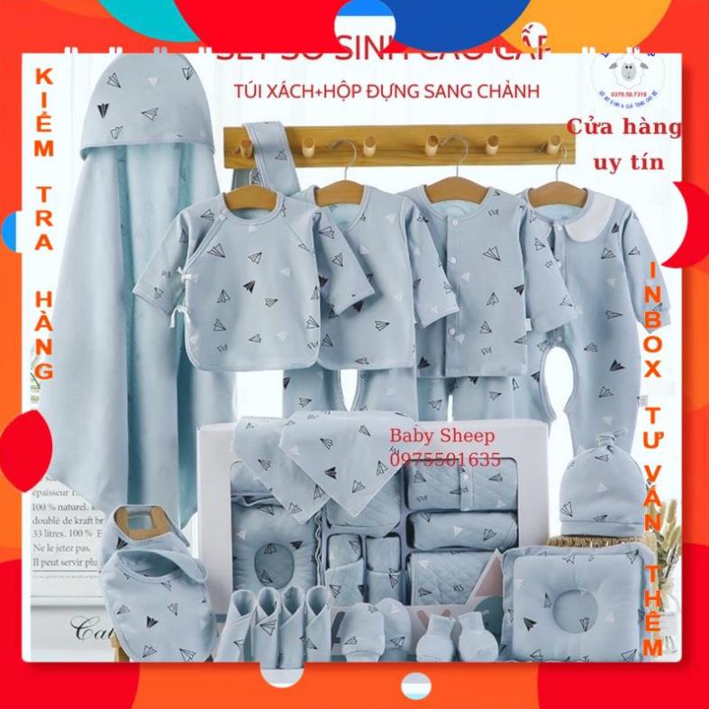 (HÀNG CAO CẤP) Set đồ sơ sinh quà tặng cho bé 22 chi tiết coton có hộp sang chảnh - thuyhasho