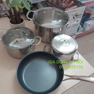 Bộ Nồi Chảo Inox ELMICH Trimax 3742 Đáy Liền Cao Cấp  18-20-26cm và chảo 26cm