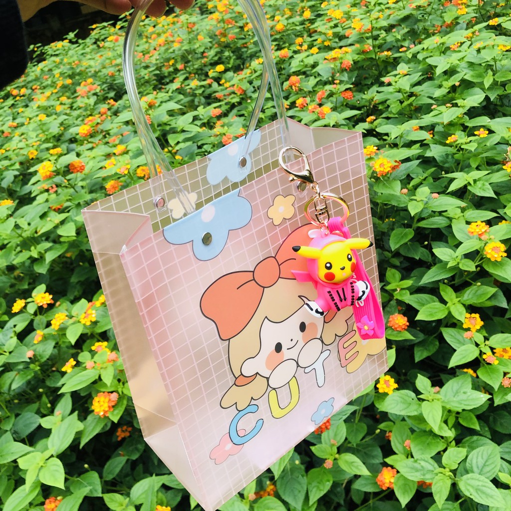 Túi plastic đã năng đựng đồ dùng, đồ trang điểm tiện lợi dễ thương màu hồng