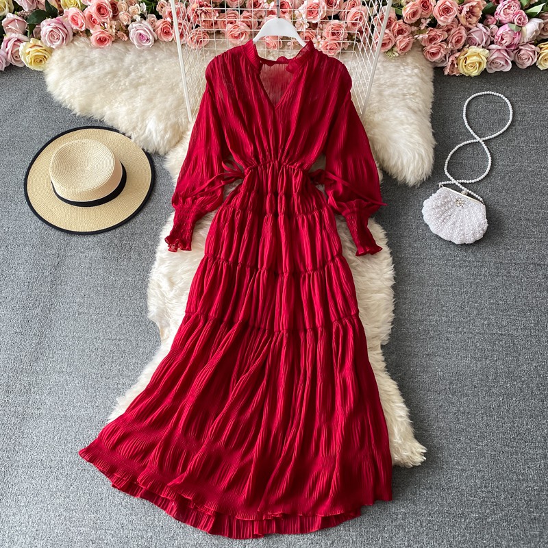 #666 Đầm tay dài dáng suông chiết eo chất voan 7 màu freesize