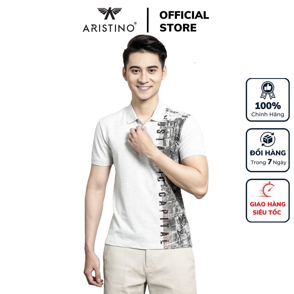 Áo thun polo nam Aristino tay ngắn chất vải CVC màu xám dáng Slim fit APS064S1