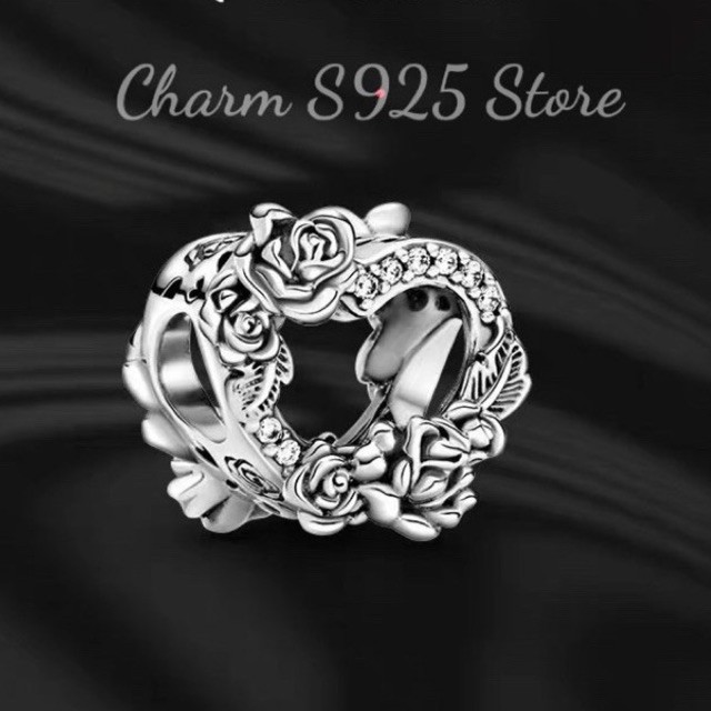 charm pan kết hoa hồng tim bạc s925 bộ sưu tập hè 2021