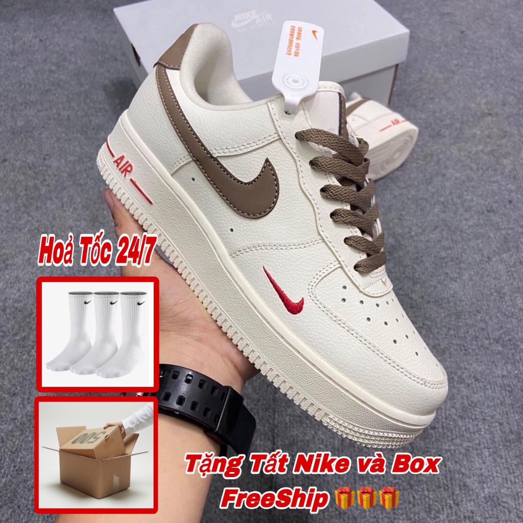 Giày Air Force 1 nâu trắng, AF1 vệt nâu hàng 99% S.Cấp tặng tất box, full box bill