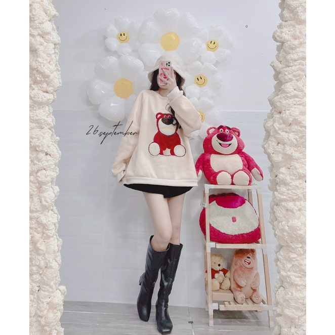 Sweater nỉ gấu dâu ( ảnh thật + video )