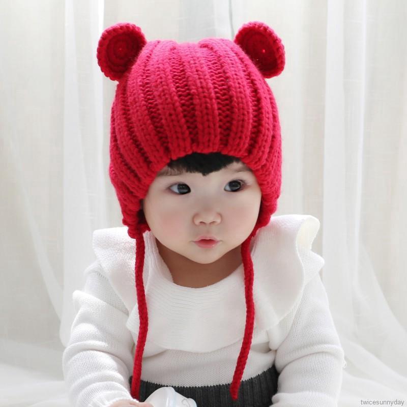 Mũ len đan trùm đầu ấm áp xinh xắn đáng yêu dành cho bé