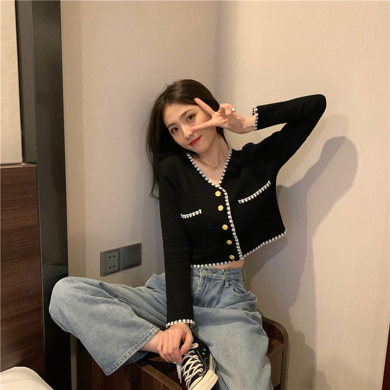 Áo khoác cardigan XINLANYASHE tay dài cổ chữ V phong cách Hàn Quốc cho nữ
