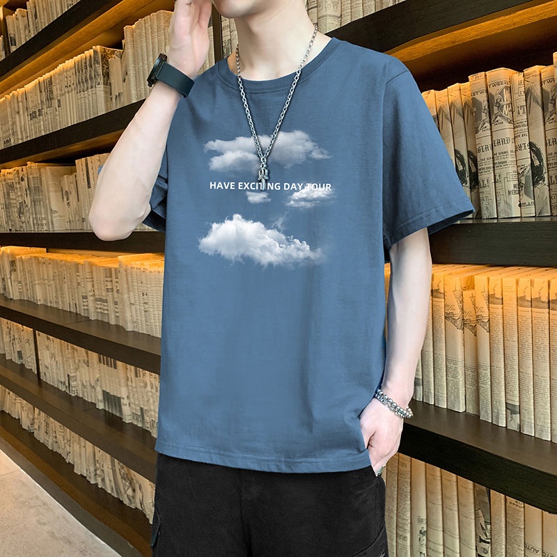 Áo Thun Tay Ngắn Cổ Tròn In Hình Đám Mây Thời Trang Cho Nam